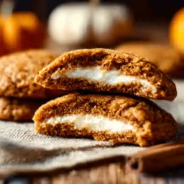 pumpkin cheesecake cookies with creamy cheesecake filling