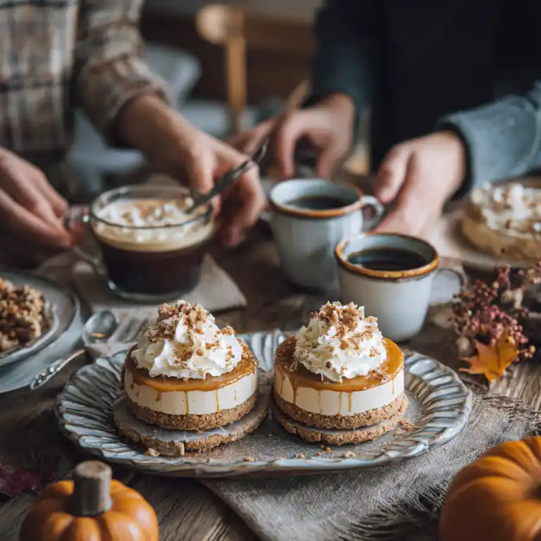 serving pumpkin cheesecake cookies on cozy fall table