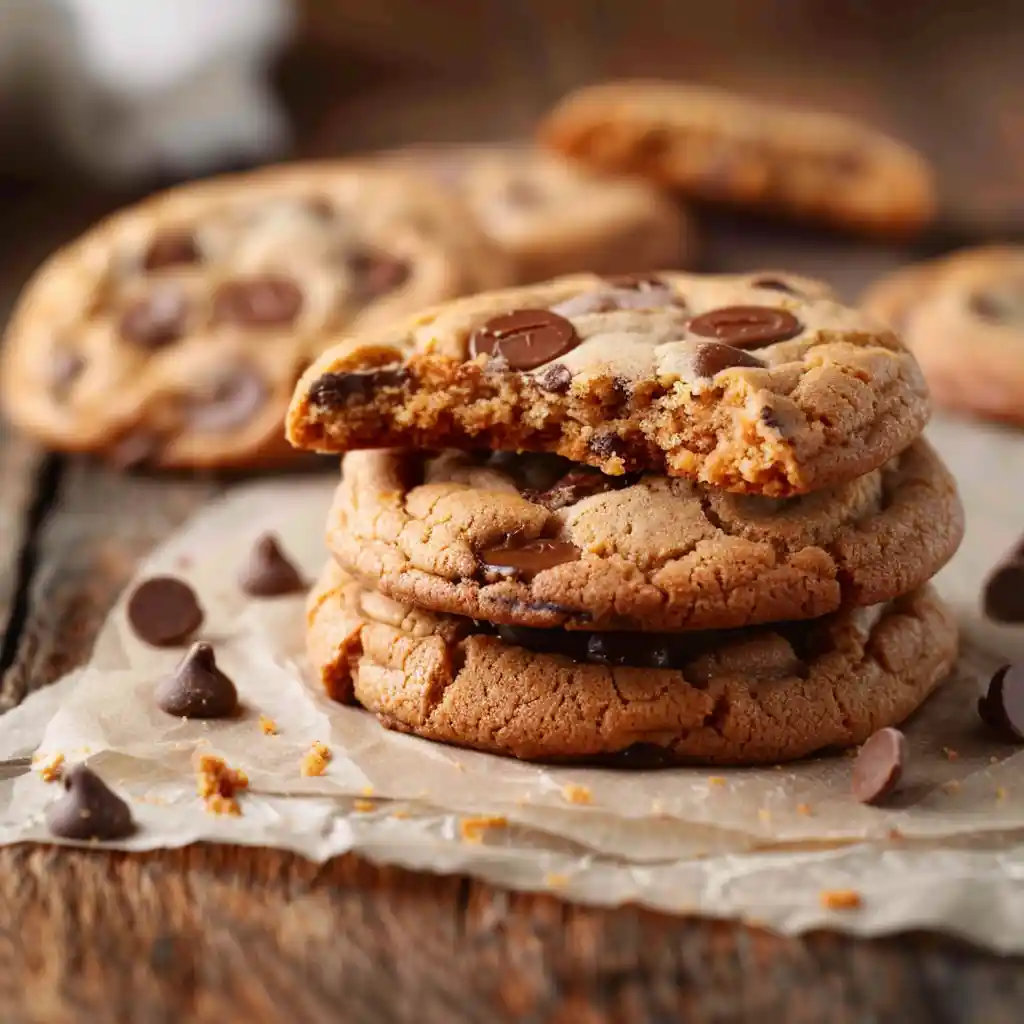 Reeses chocolate chip cookies with gooey peanut butter center