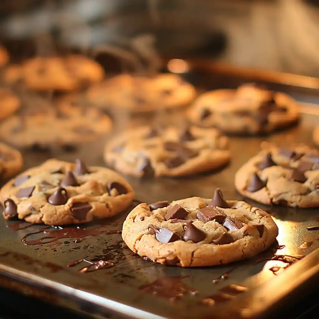 baked reeses chocolate chip cookies on tray