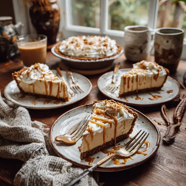 serving slices of no bake biscoff pie