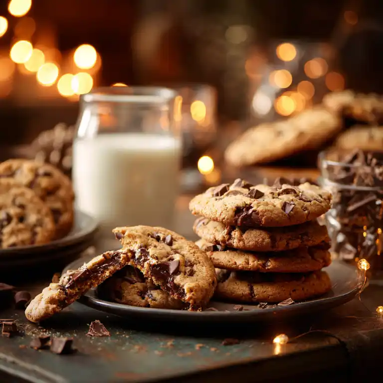 serving brown sugar chocolate chip cookies with milk