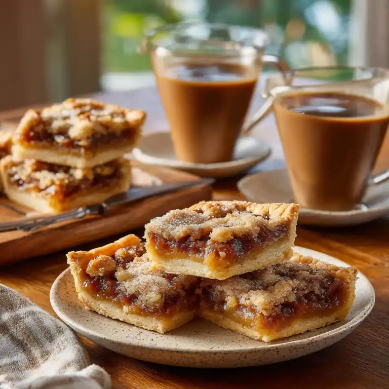 serving butter tart squares with coffee