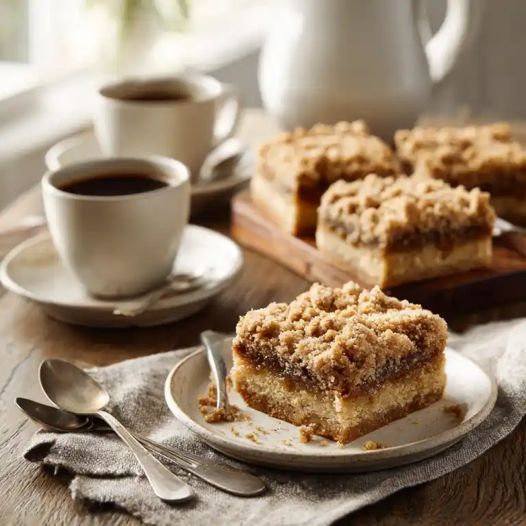 serving coffee cake blondies with coffee