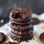 3 ingredient no bake brownie cookies stack fudgy texture