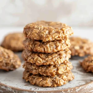 3 ingredient no bake oatmeal cookies stacked