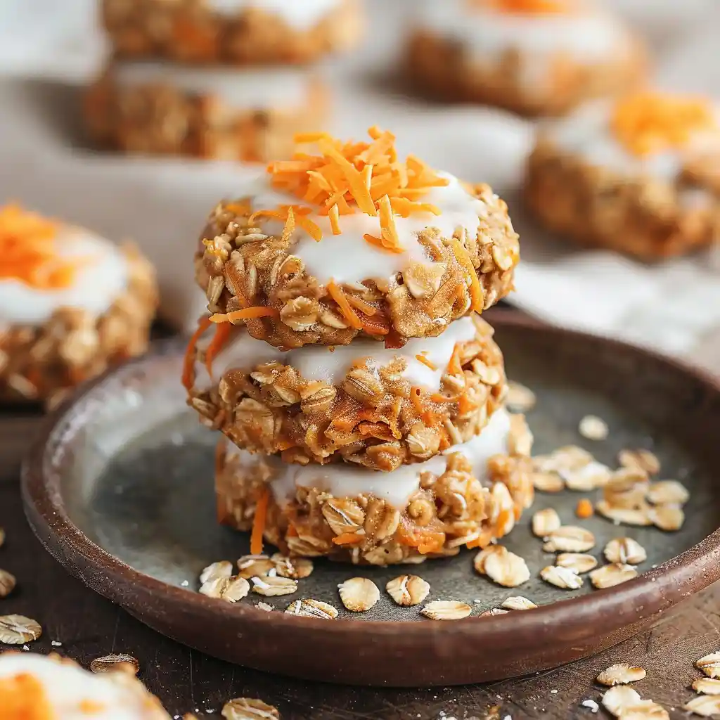 4 ingredient no bake carrot oatmeal cookies stacked