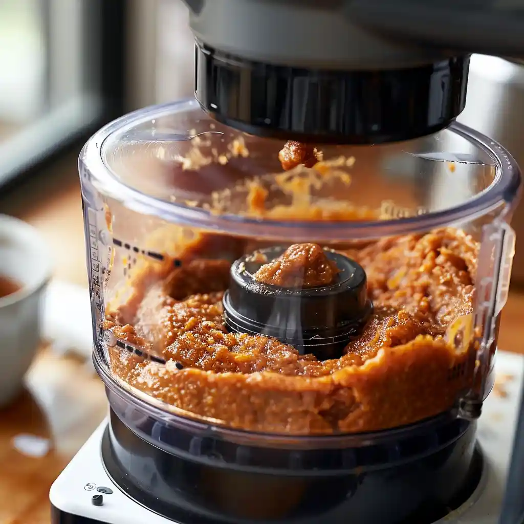 blending dates for no bake brownie cookies