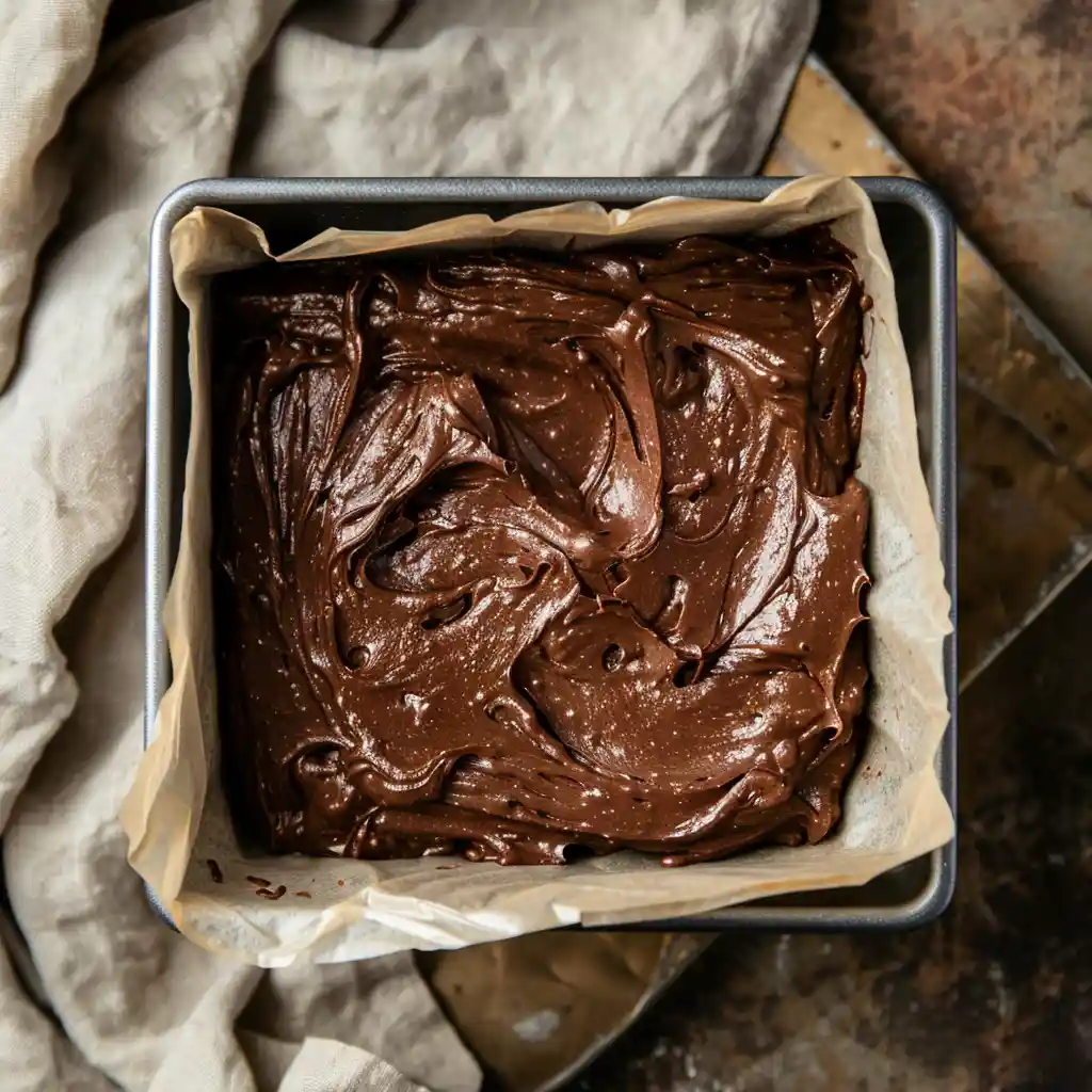 brownie batter in pan before baking