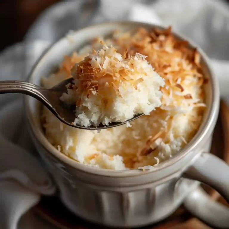 coconut cottage cheese mug cake close up fluffy texture