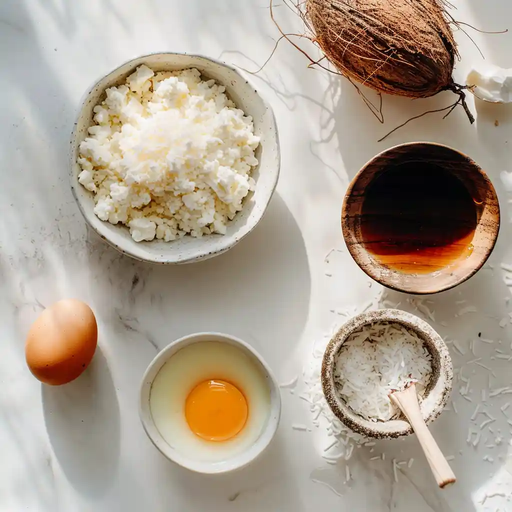 ingredients for coconut cottage cheese mug cake