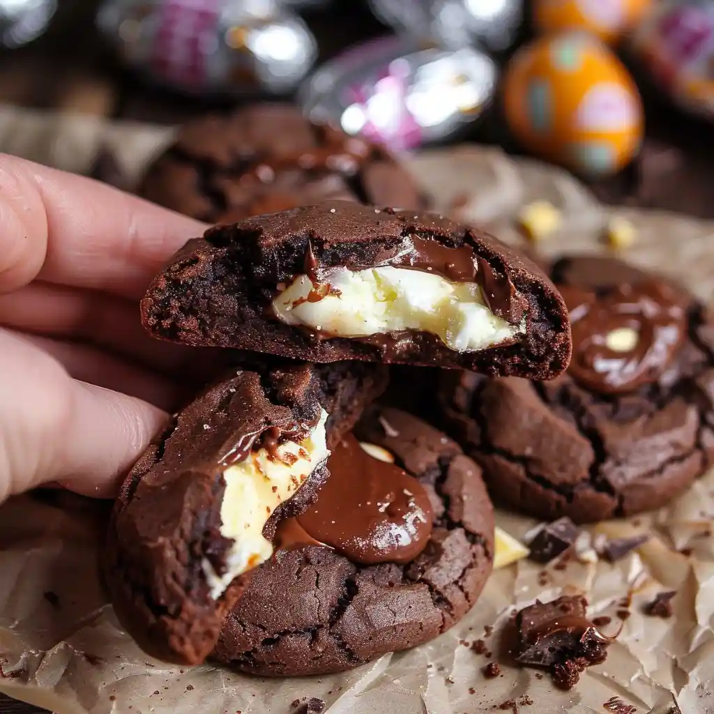 cream egg stuffed cookies gooey chocolate center broken open