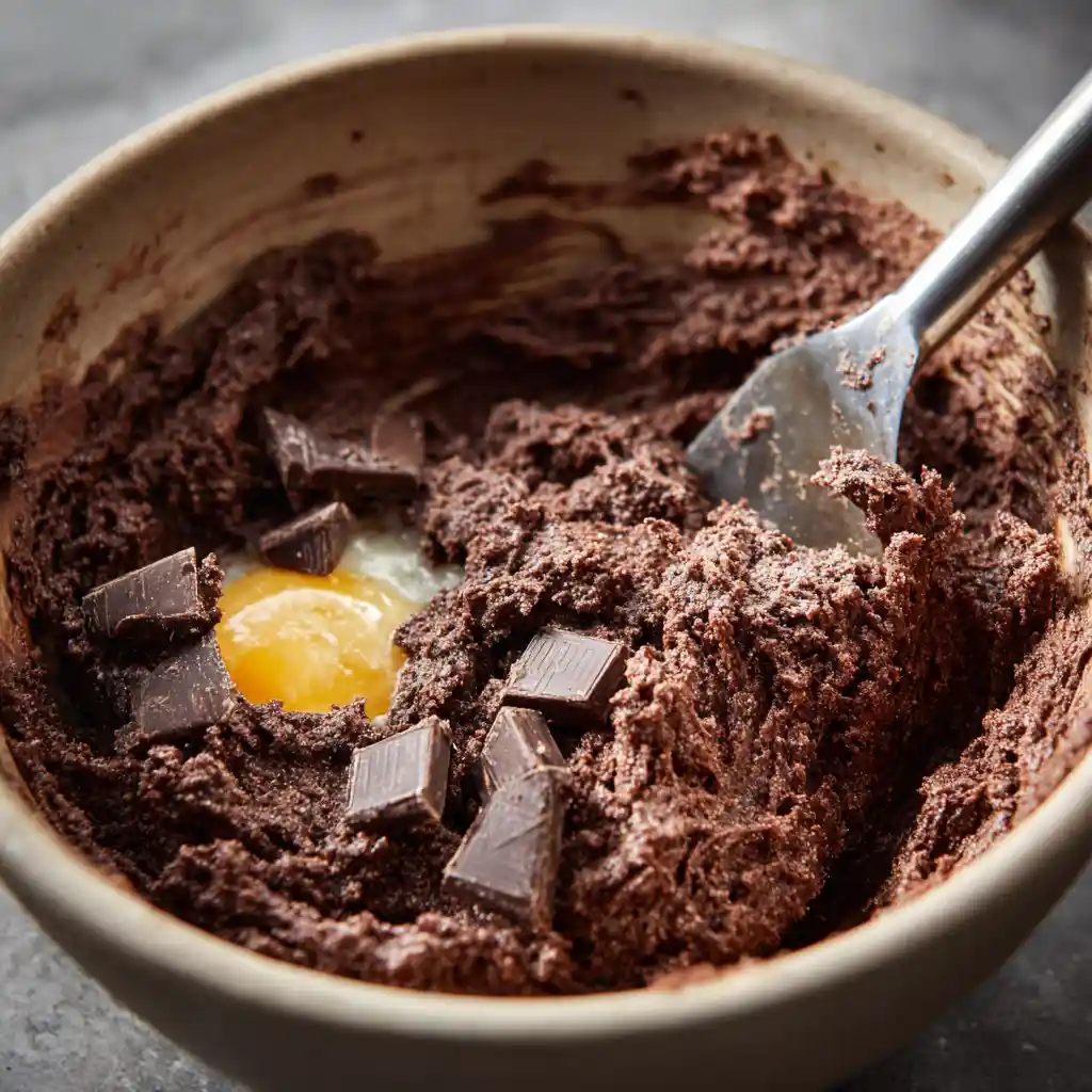 mixing chocolate cookie dough cocoa butter sugar egg