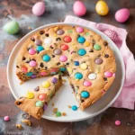 easter cookie cake with chocolate chips and candies