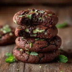 mint chip chocolate cookies stacked bakery style