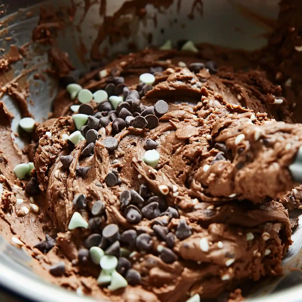 mixing mint chip chocolate cookie dough