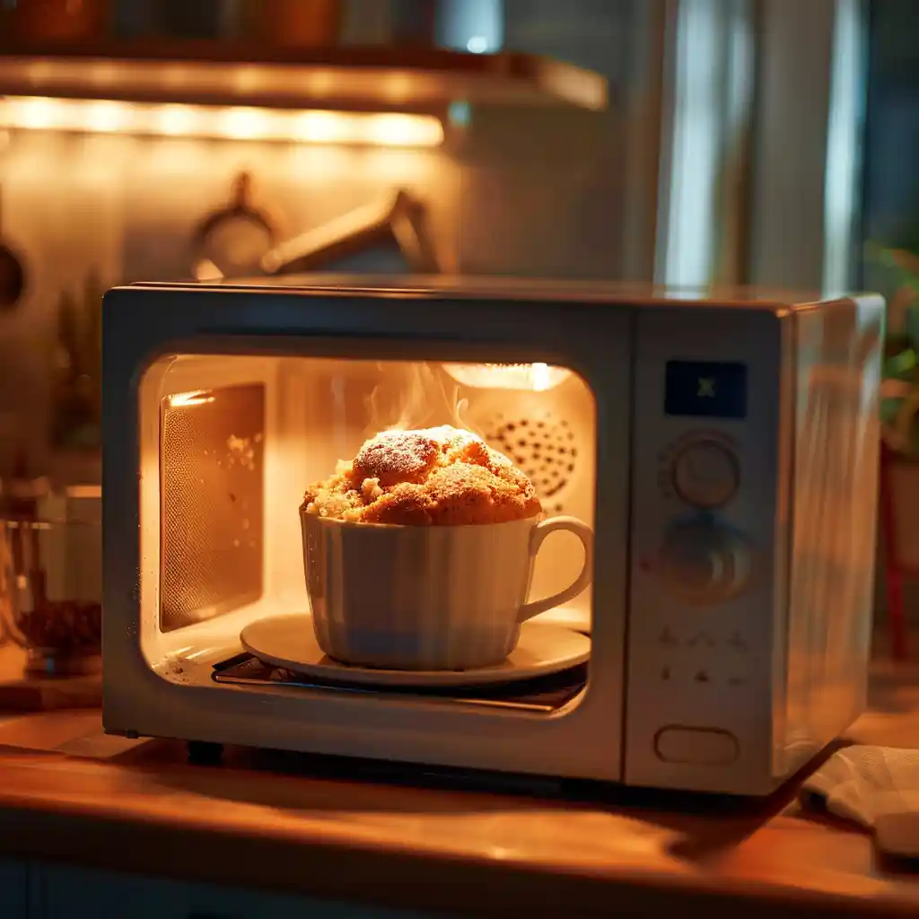 coconut cottage cheese mug cake cooking in microwave