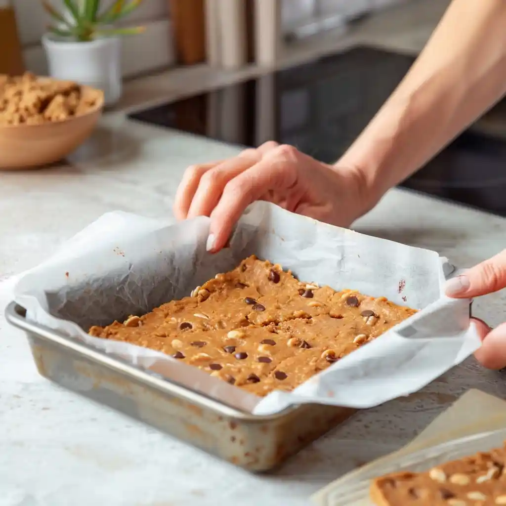 pressing protein cookie dough into pan