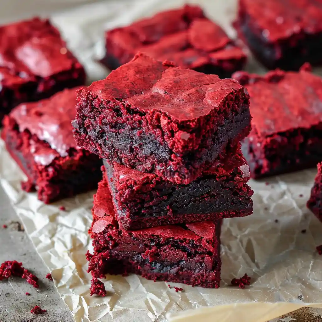 red velvet brownies stacked fudgy texture