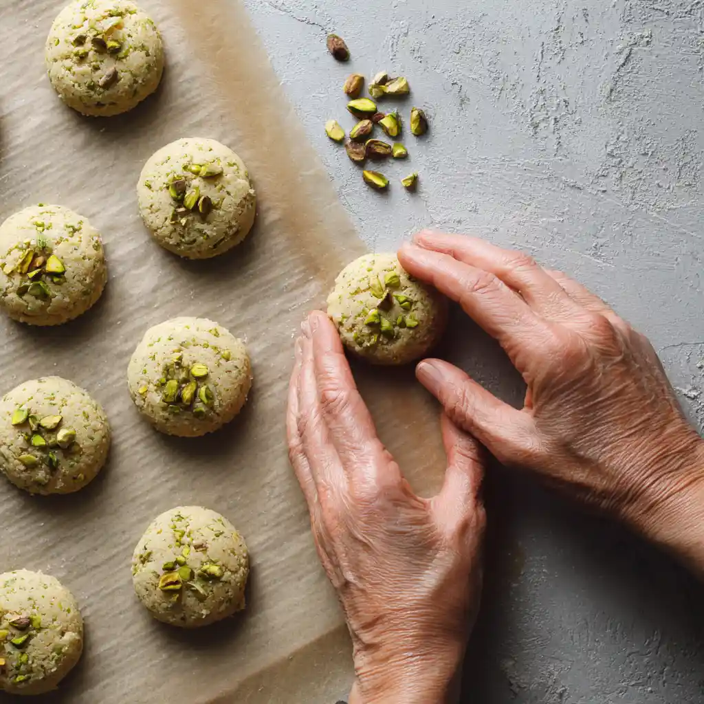 shaping 2 ingredient pistachio cookies dough