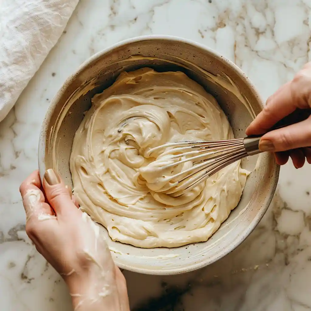 mixing sourdough discard chocolate chip muffin batter