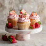 Strawberry cupcakes with pink frosting