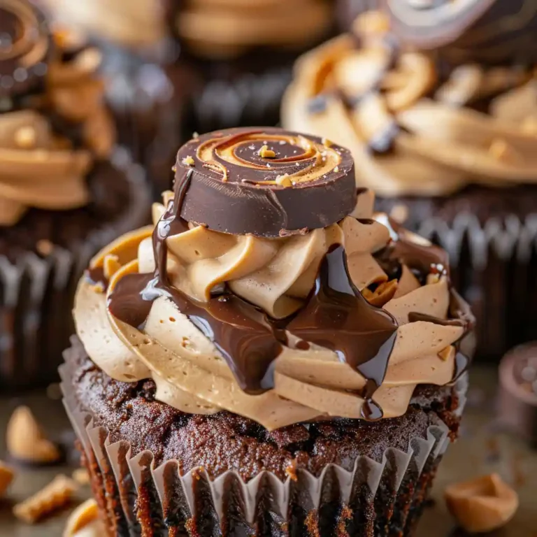 close up chocolate cupcakes peanut butter frosting