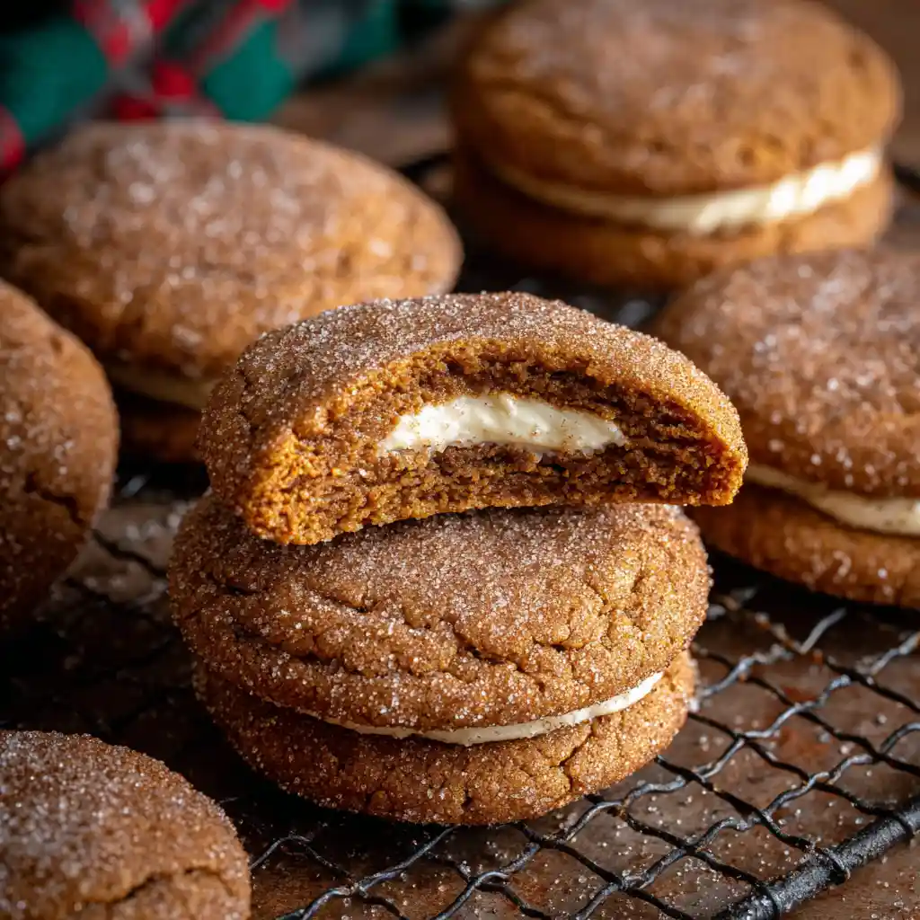baked gingerbread cheesecake cookies cooling