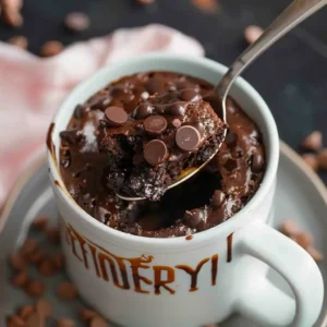 One Minute Brownie Mug Cake with vanilla ice cream