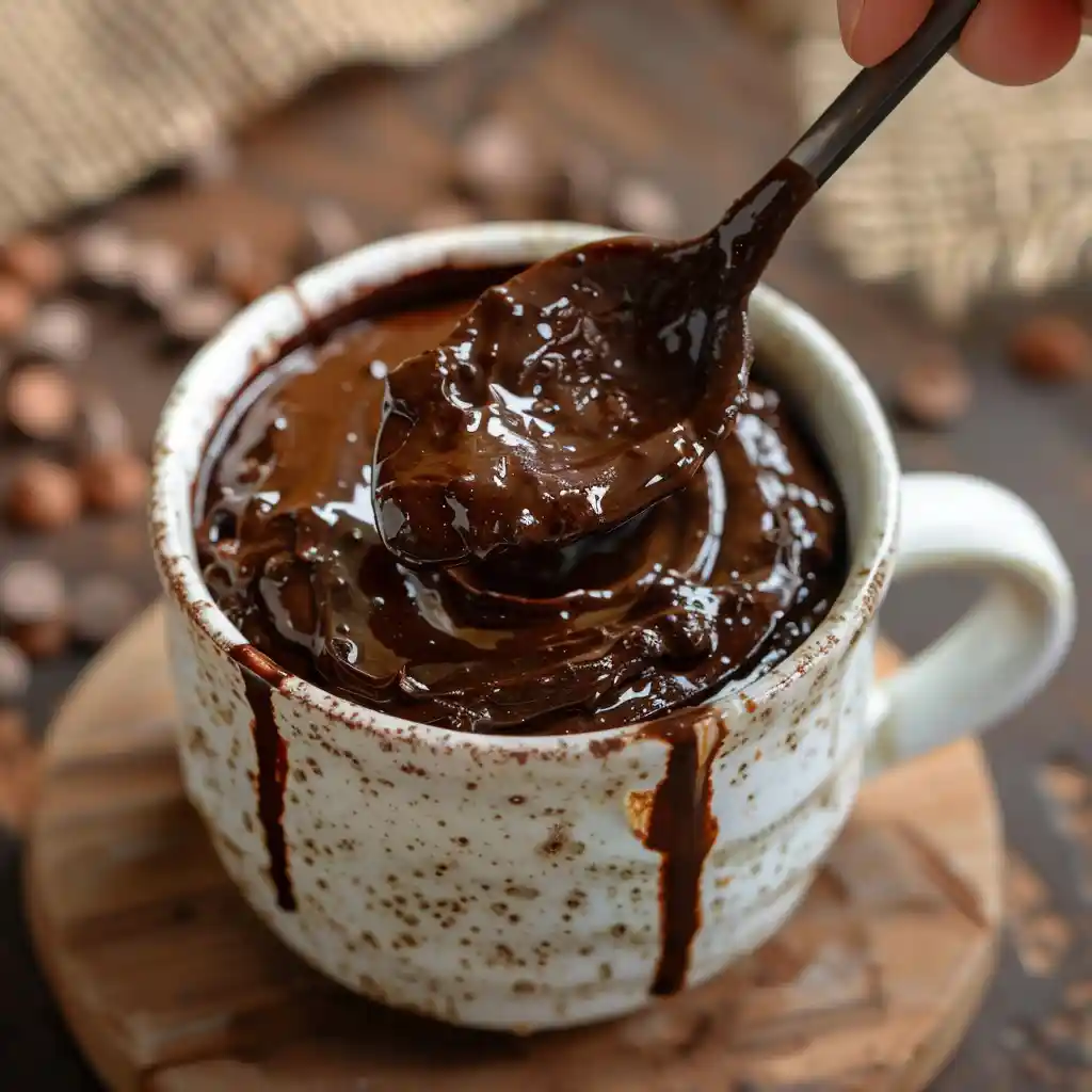mixing One Minute Brownie Mug Cake batter