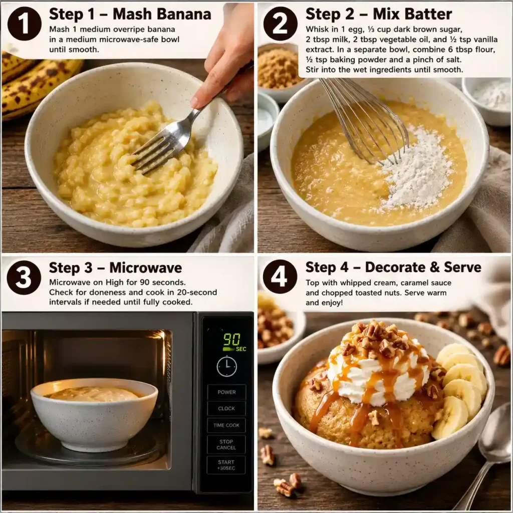 Steps for making 2-Minute Microwave Banana Cake Bowl