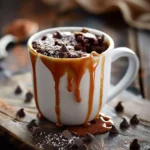 Chocolate Caramel Mug Cake with gooey caramel center