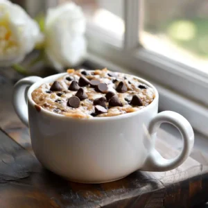 Chocolate Chip Blondie Mug Cake in a mug with melted chocolate chips