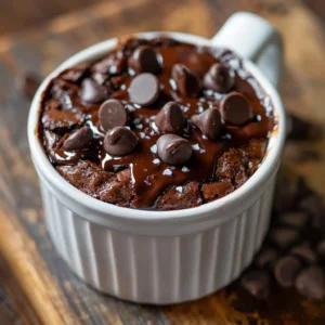 Cottage Cheese Brownie Mug Cake with melted chocolate chips