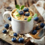 Cottage Cheese Mug Cake With Oats served in a white mug
