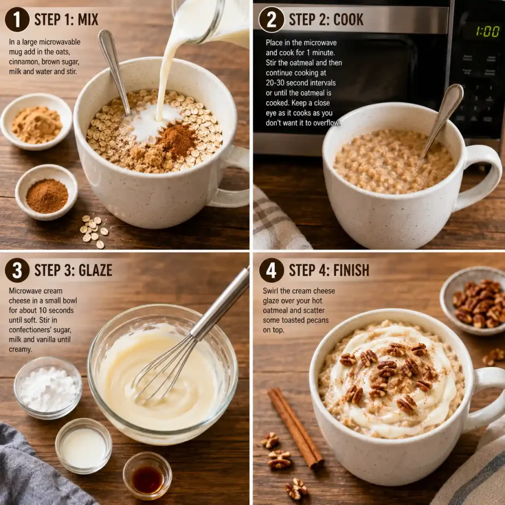Steps for Microwave Cinnamon Roll Oatmeal in a Mug