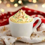 Microwave Mug Sugar Cookie Recipe served with vanilla buttercream and sprinkles