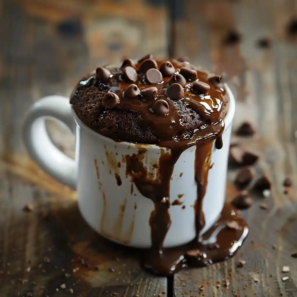 Brown Butter Chocolate Mug Cake in a white mug