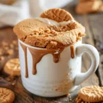 Cookie Butter Mug Cake served warm with cookie butter drizzle