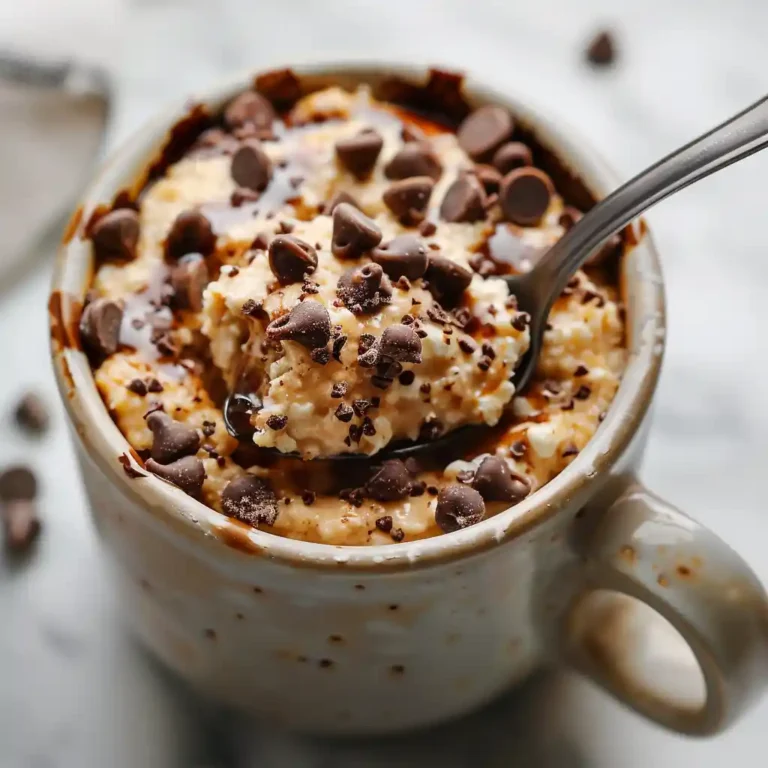 Close-up of Cottage Cheese Chocolate Chip Mug Cake