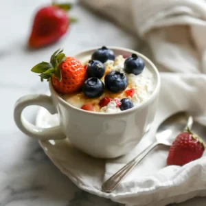 Cottage Cheese Mug Cake For Weight Loss in a white mug
