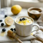 Cottage Cheese Mug Cake With Almond Flour served with fresh lemon zest and honey