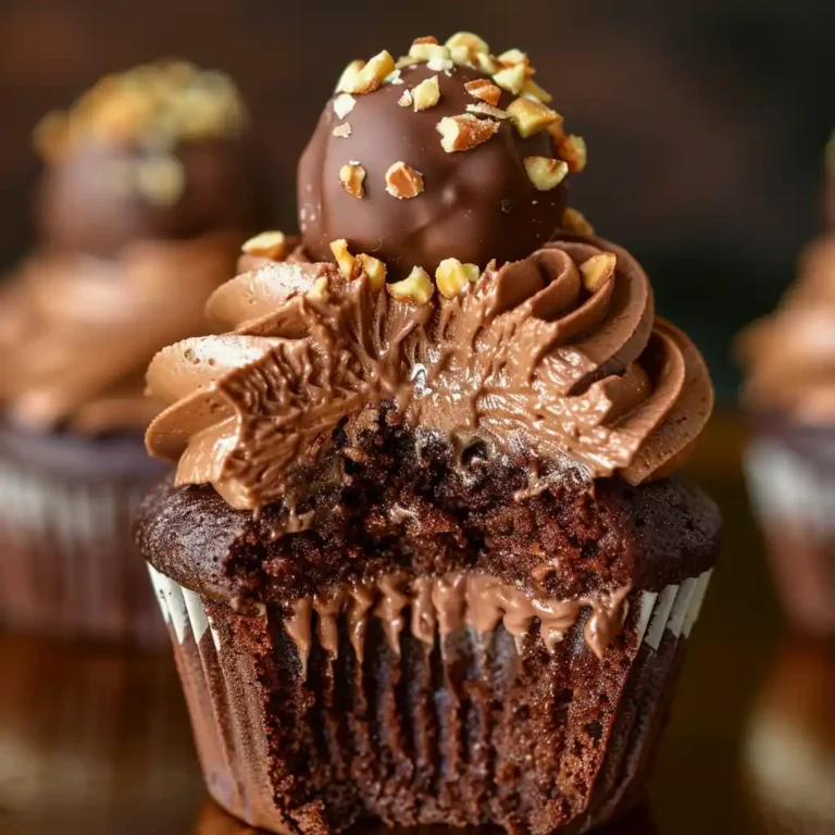 Close-up of Ferrero Rocher Cupcakes with Nutella filling