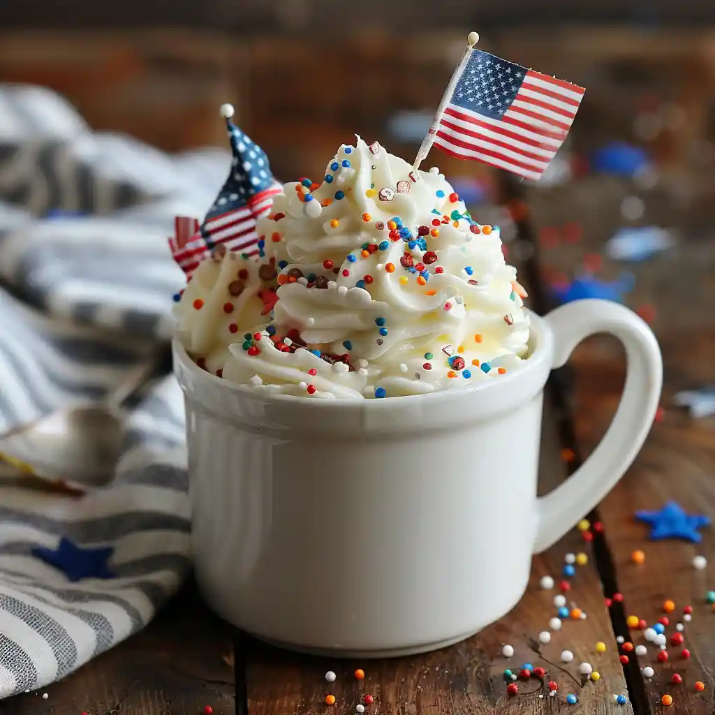 Fireworks Funfetti Mug Cake with patriotic sprinkles