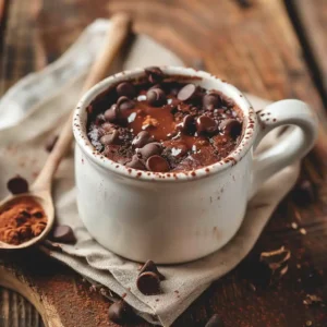Low Calorie Brownie Mug Cake in a white mug