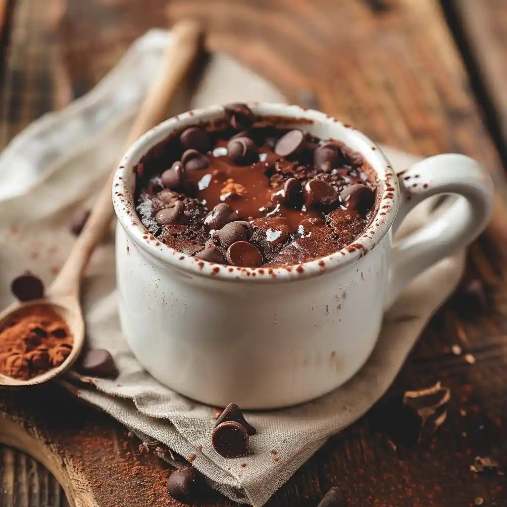 Low Calorie Brownie Mug Cake in a white mug