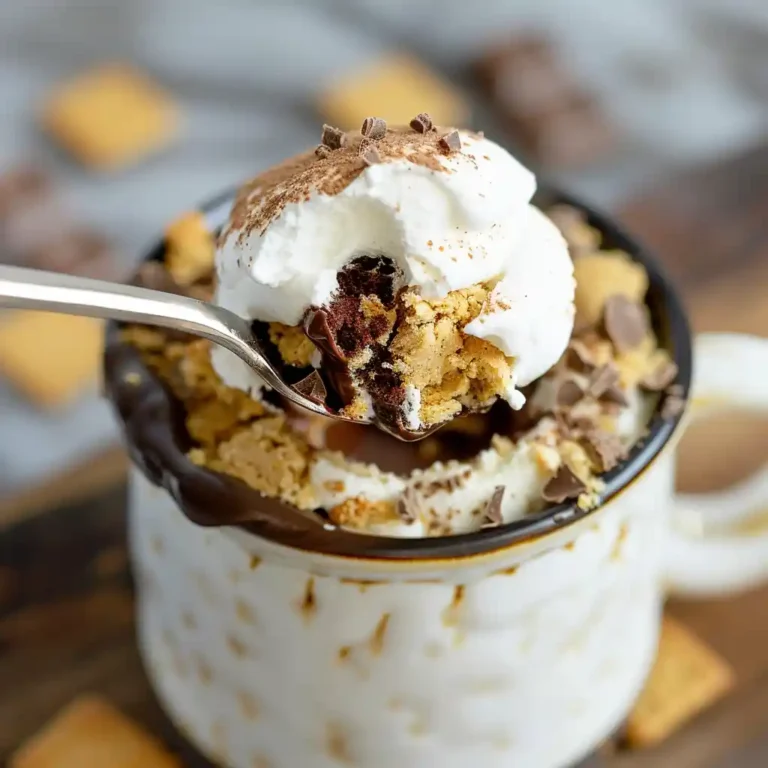 Close-up of S'mores Mug Cake with Marshmallow Fluff