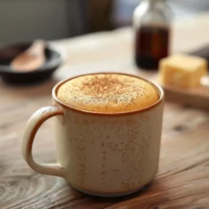 Brown Butter Vanilla Mug Cake with a soft moist vanilla crumb