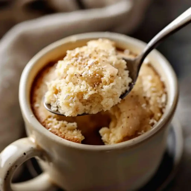 Brown Butter Vanilla Mug Cake close-up showing its moist soft center