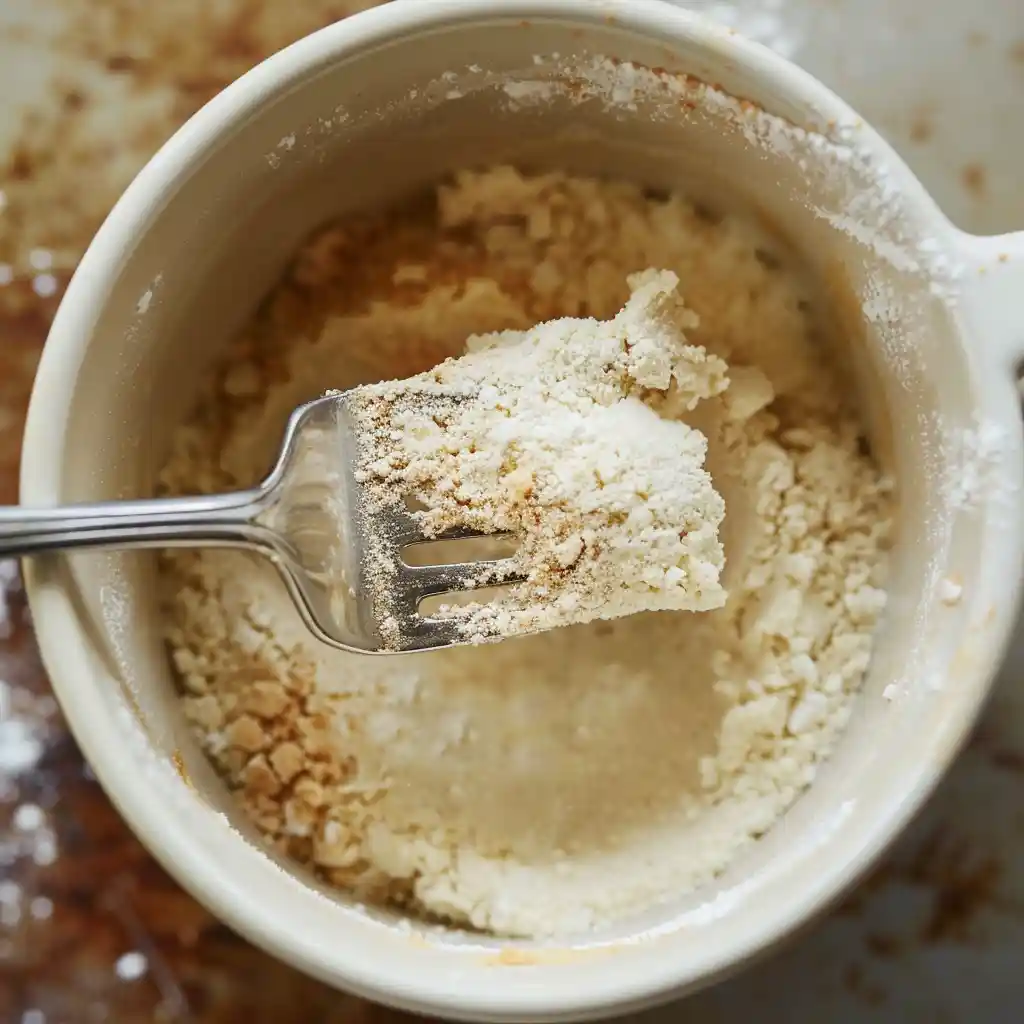 Brown Butter Vanilla Mug Cake batter mixed until smooth before microwaving